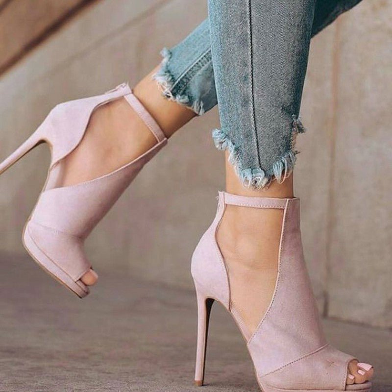 Peep Toe Stiletto Heel Side Empty Back Zipper Plus Size Women's Sandals.