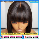 Perruque bob lisse avec frange en cheveux humains brésiliens. Raie centrale, lace frontale et finition cuir chevelu réaliste. Coupe courte chic et facile à coiffer. Idéale pour un look naturel et élégant sans effort..