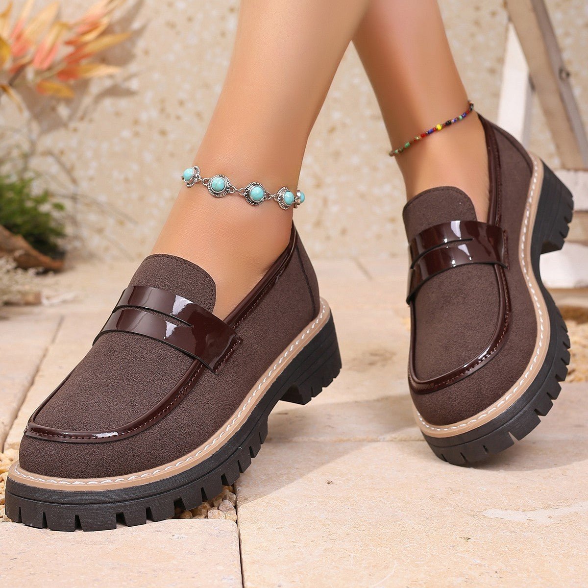 Plus Size Casual Matte Chunky Heel Platform Loafers.