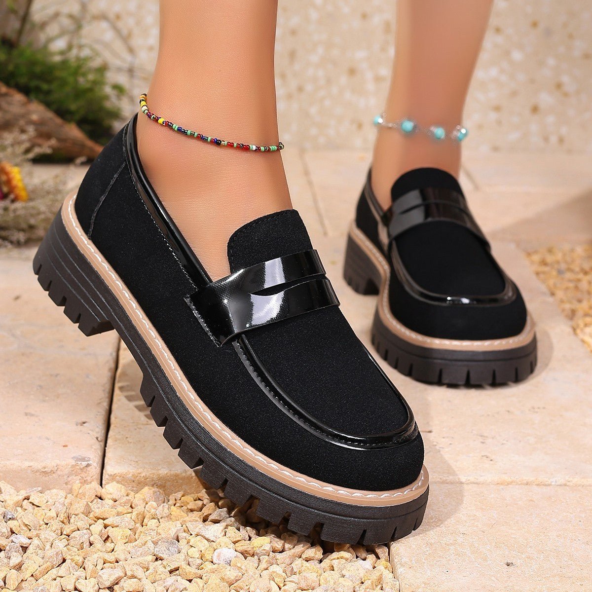 Plus Size Casual Matte Chunky Heel Platform Loafers.