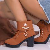 Plus Size Martin Boots Rhinestone High-heeled Cotton Boots.