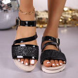 Plus Size Sequin Fashion Buckle Platform Sandals.