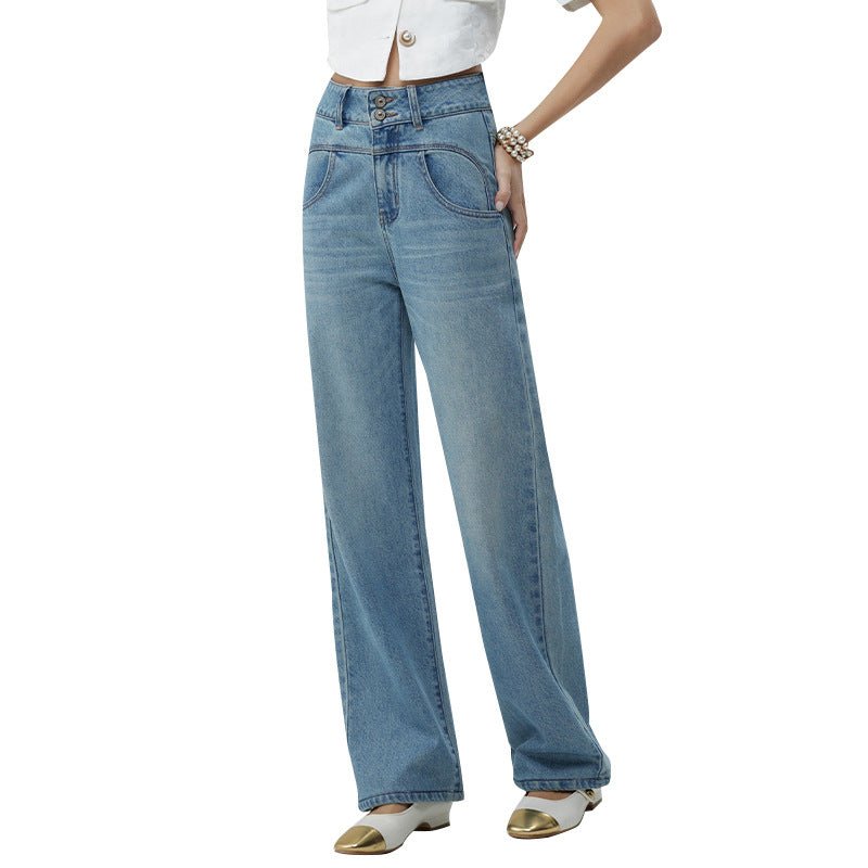 Retro Style High Waist Distressed Wide Leg Mop Pants Women.