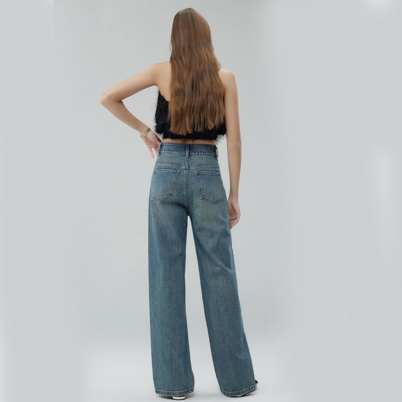 Retro Style High Waist Distressed Wide Leg Mop Pants Women.
