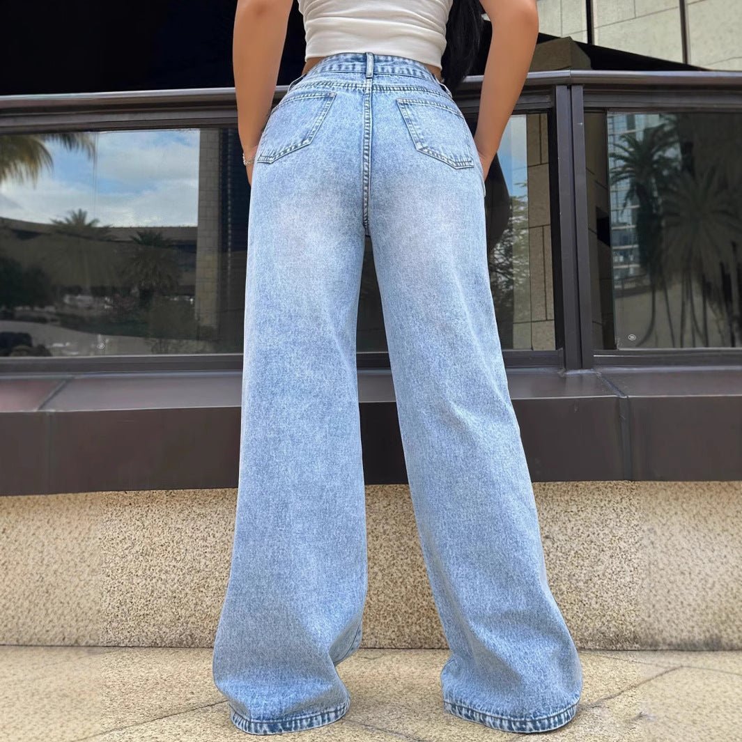 Ripped Washed Jeans Loose Straight Wide Leg.