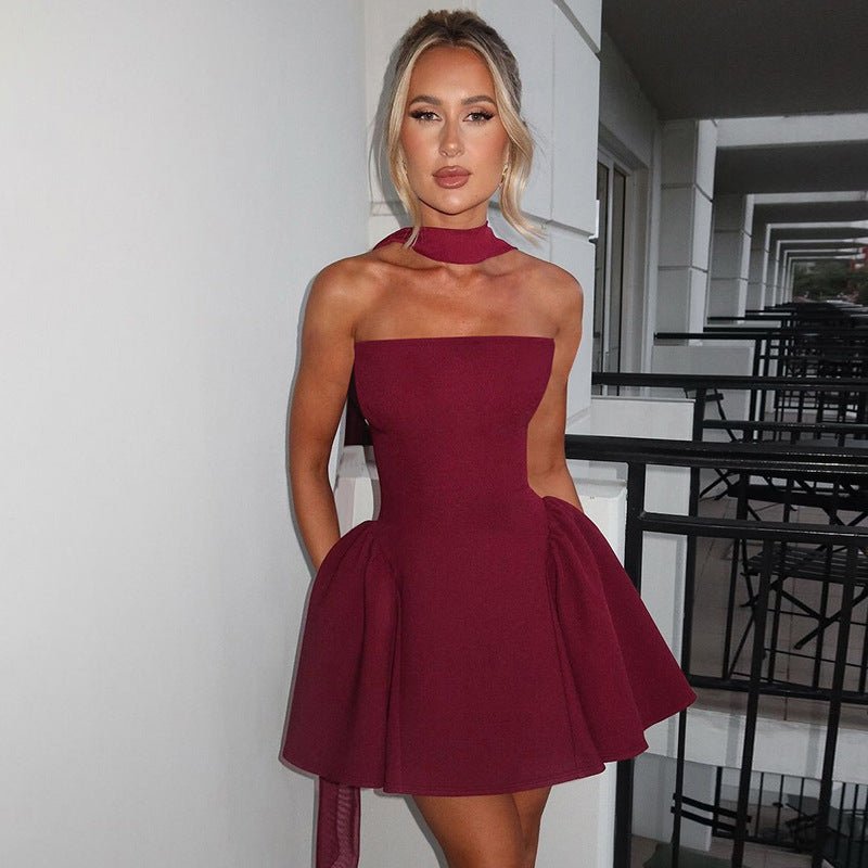 Sexy Tube Top Dress With Back Zipper Design Ins Fashion Short Dress For Party Clothing Women.
