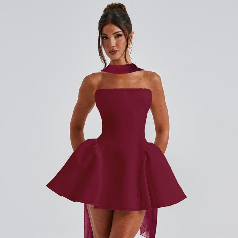 Sexy Tube Top Dress With Back Zipper Design Ins Fashion Short Dress For Party Clothing Women.