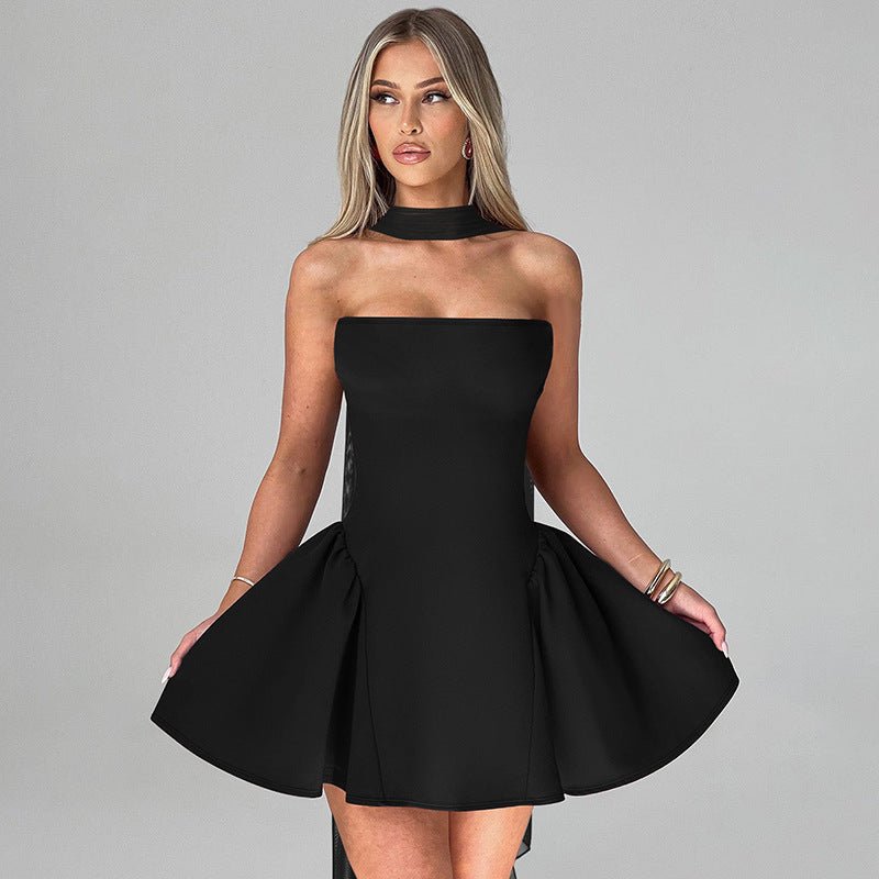 Sexy Tube Top Dress With Back Zipper Design Ins Fashion Short Dress For Party Clothing Women.