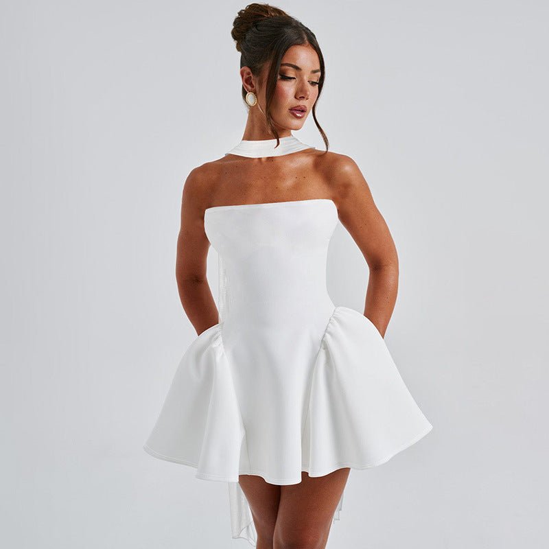 Sexy Tube Top Dress With Back Zipper Design Ins Fashion Short Dress For Party Clothing Women.