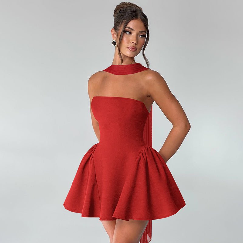 Sexy Tube Top Dress With Back Zipper Design Ins Fashion Short Dress For Party Clothing Women.