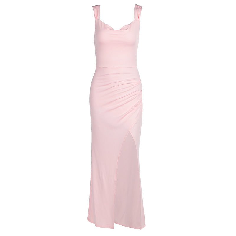 Slim Sleeveless Slit Dress With Back Tie Design Fashion Temperament Dresses For Women Clothing.