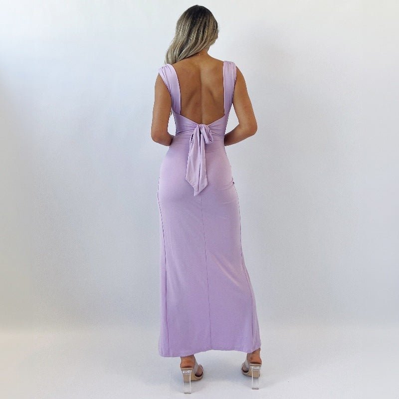 Slim Sleeveless Slit Dress With Back Tie Design Fashion Temperament Dresses For Women Clothing.