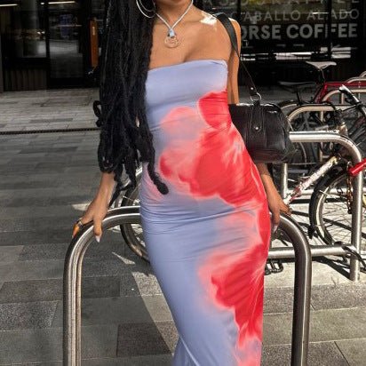 Slim Slit Tube Long Dress Summer Sexy Pint Party Beach Dresses Women's Clothing.