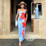 Slim Slit Tube Long Dress Summer Sexy Pint Party Beach Dresses Women's Clothing.