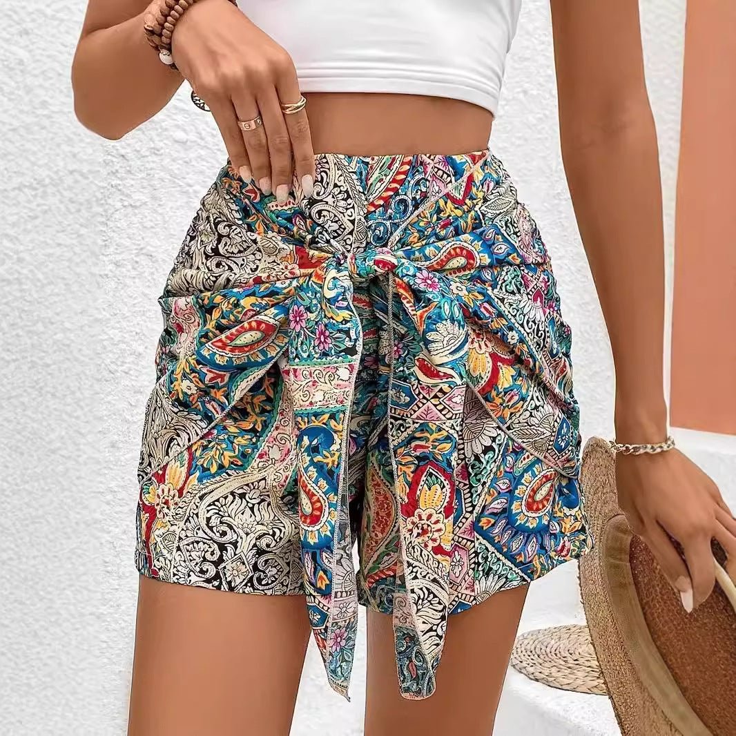 Slimming Lace Up Printed Irregular Skirt For Women.