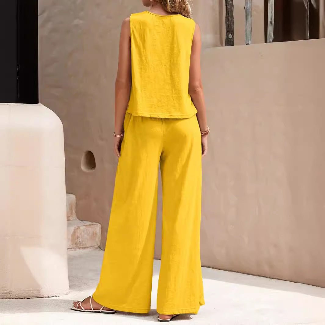Solid Color Casual Loose Pants Sets For Women Elegant Spring Summer Women's Two Pieces Suit Full Trouser Set Female Outfit Clothes.