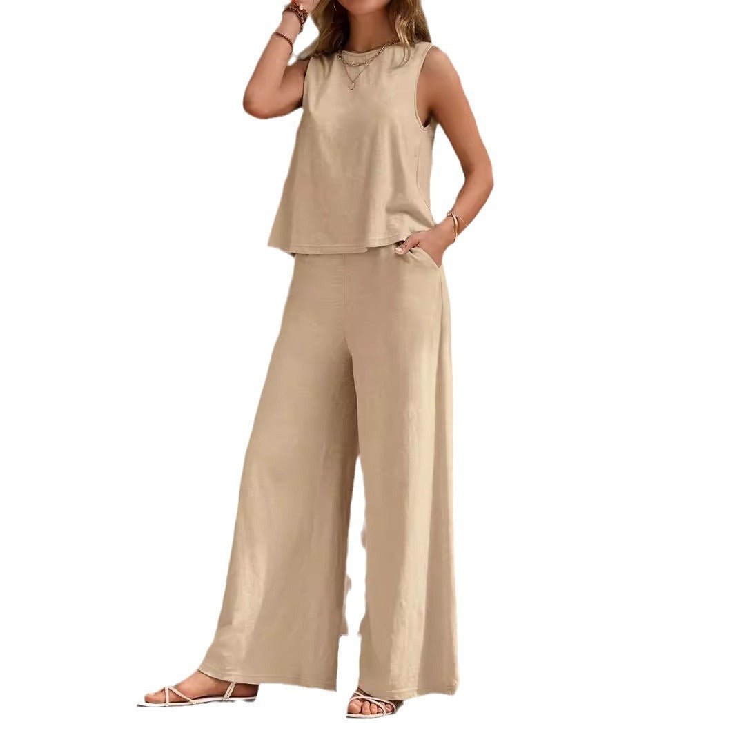 Solid Color Casual Loose Pants Sets For Women Elegant Spring Summer Women's Two Pieces Suit Full Trouser Set Female Outfit Clothes.