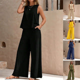 Solid Color Casual Loose Pants Sets For Women Elegant Spring Summer Women's Two Pieces Suit Full Trouser Set Female Outfit Clothes.
