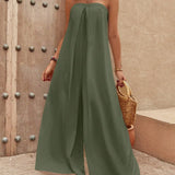 Solid Wide Leg Tube Jumpsuit.