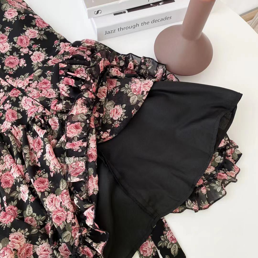 Spicy World Rich Flowers Summer Women's New Floral Bow Sling Dress.