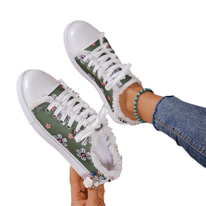 Spring And Autumn New Casual All-match Flat Lace-up Plus Size Low-top Canvas Shoes For Women.