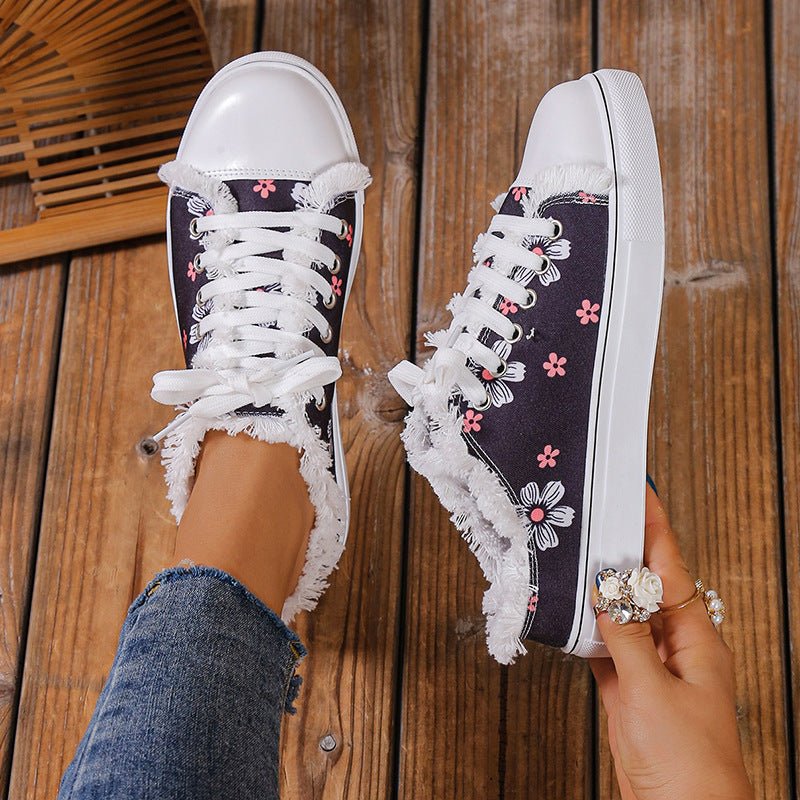Spring And Autumn New Casual All-match Flat Lace-up Plus Size Low-top Canvas Shoes For Women.