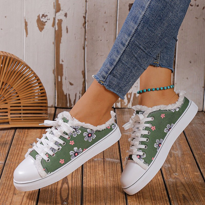 Spring And Autumn New Casual All-match Flat Lace-up Plus Size Low-top Canvas Shoes For Women.