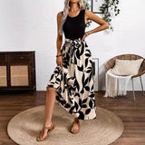 Spring And Summer Fashion Print Stitching Dress.