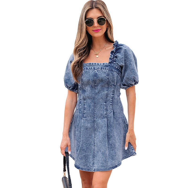 Spring And Summer New Solid Color Short Sleeve Dress Women All-match Backless.