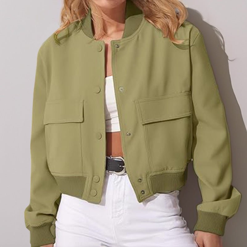 Stand Collar Large Pocket Women's Jacket Coat.