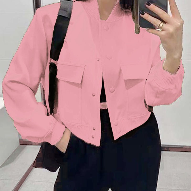 Stand Collar Large Pocket Women's Jacket Coat.
