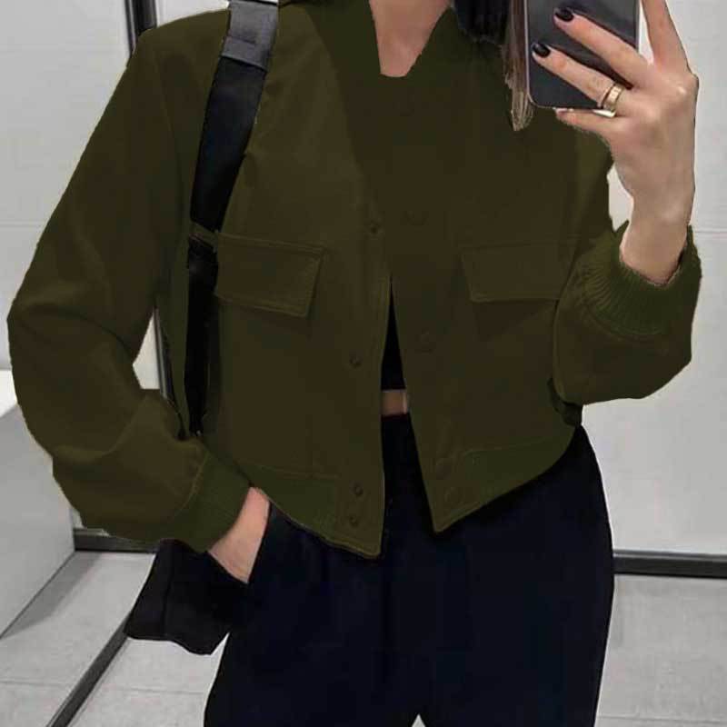 Stand Collar Large Pocket Women's Jacket Coat.
