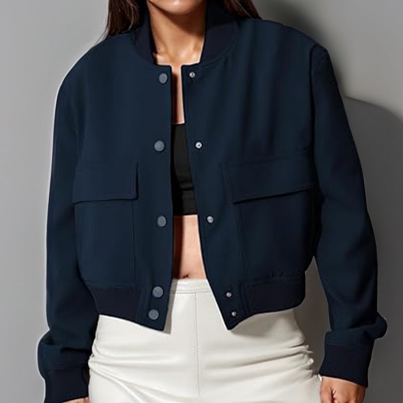 Stand Collar Large Pocket Women's Jacket Coat.
