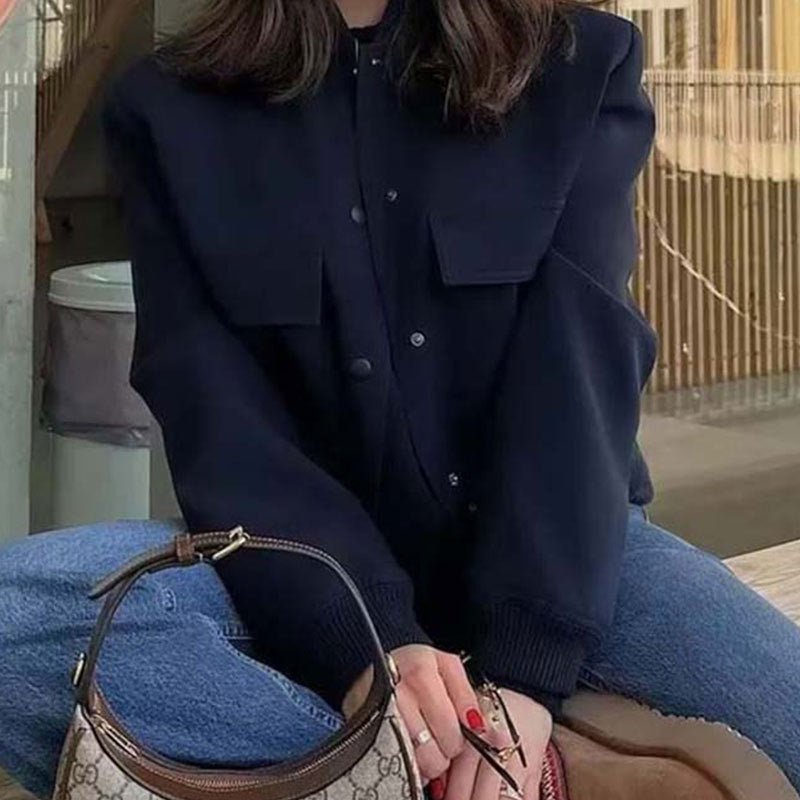 Stand Collar Large Pocket Women's Jacket Coat.