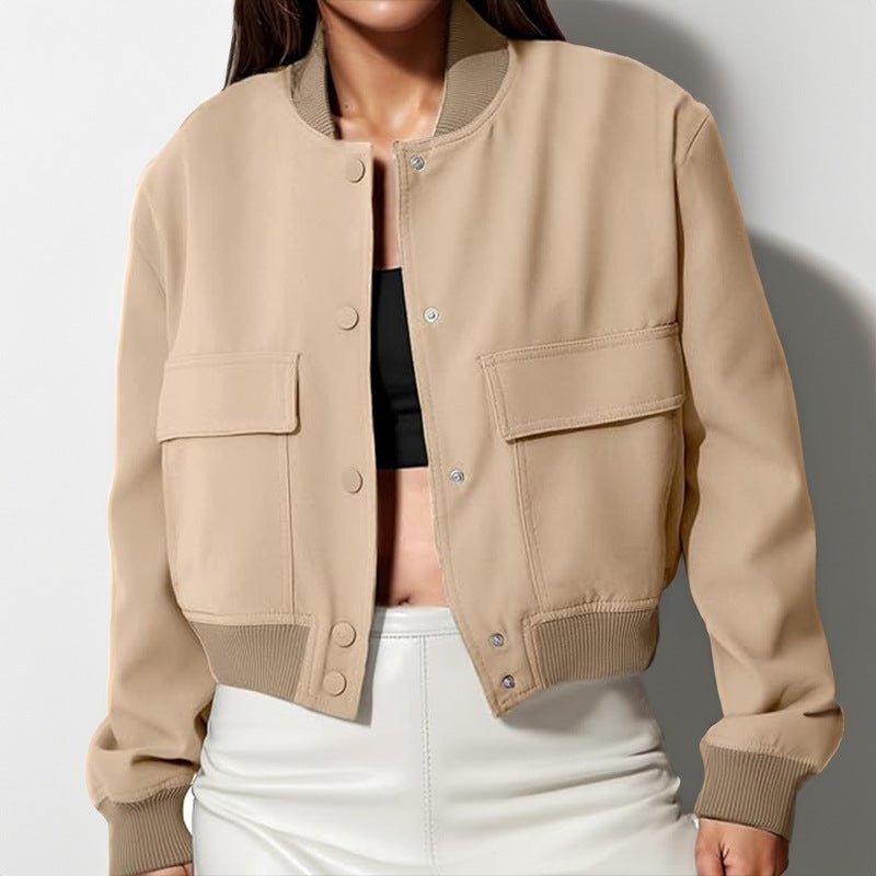 Stand Collar Large Pocket Women's Jacket Coat.