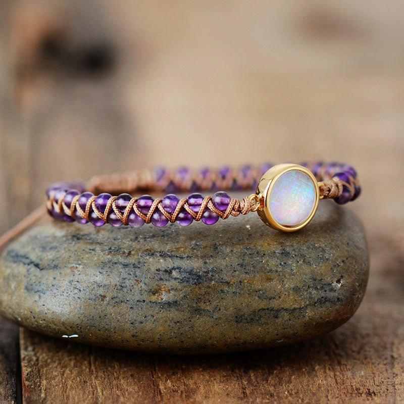 Stone Wrap Bracelets Femme Amethysts Opal String Braided Yoga Friendship Bracelet Bangle Bohemian Jewellery.