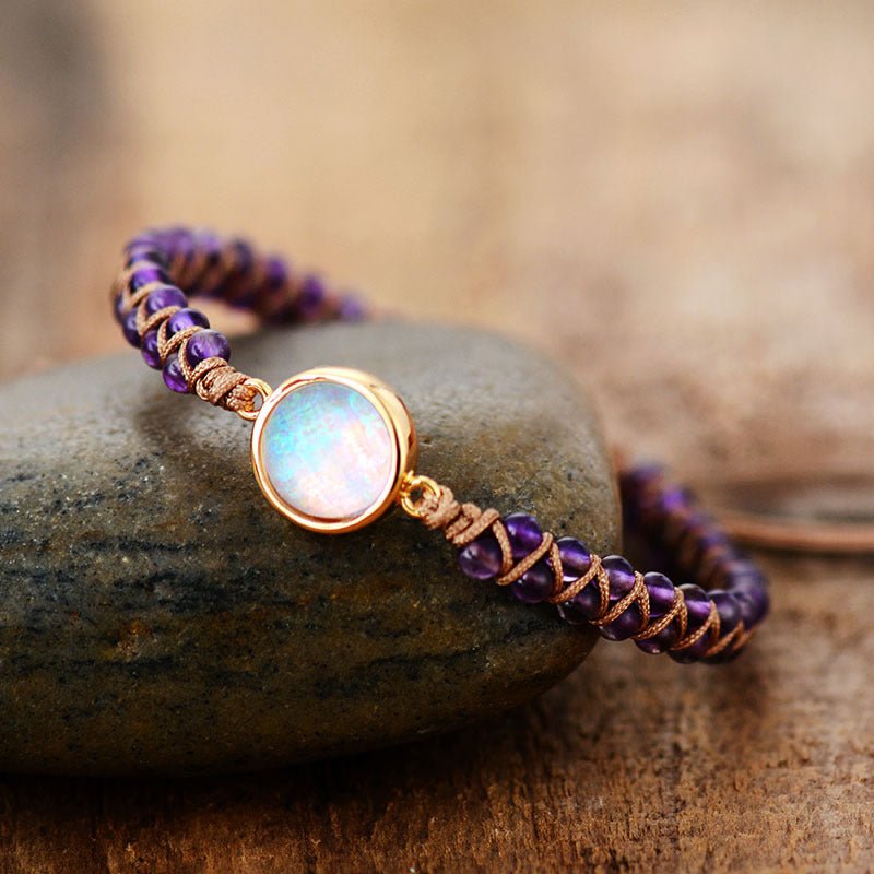 Stone Wrap Bracelets Femme Amethysts Opal String Braided Yoga Friendship Bracelet Bangle Bohemian Jewellery.