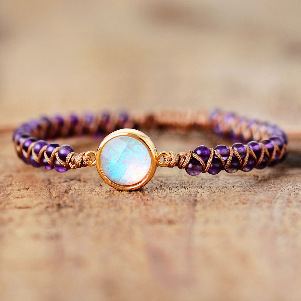 Stone Wrap Bracelets Femme Amethysts Opal String Braided Yoga Friendship Bracelet Bangle Bohemian Jewellery.