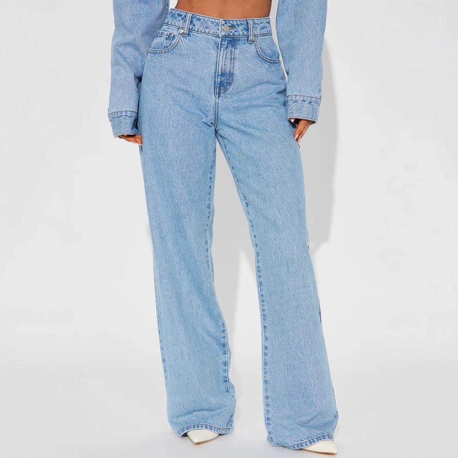 Straight Slimming Trousers Love Pocket High Waist Loose Jeans.