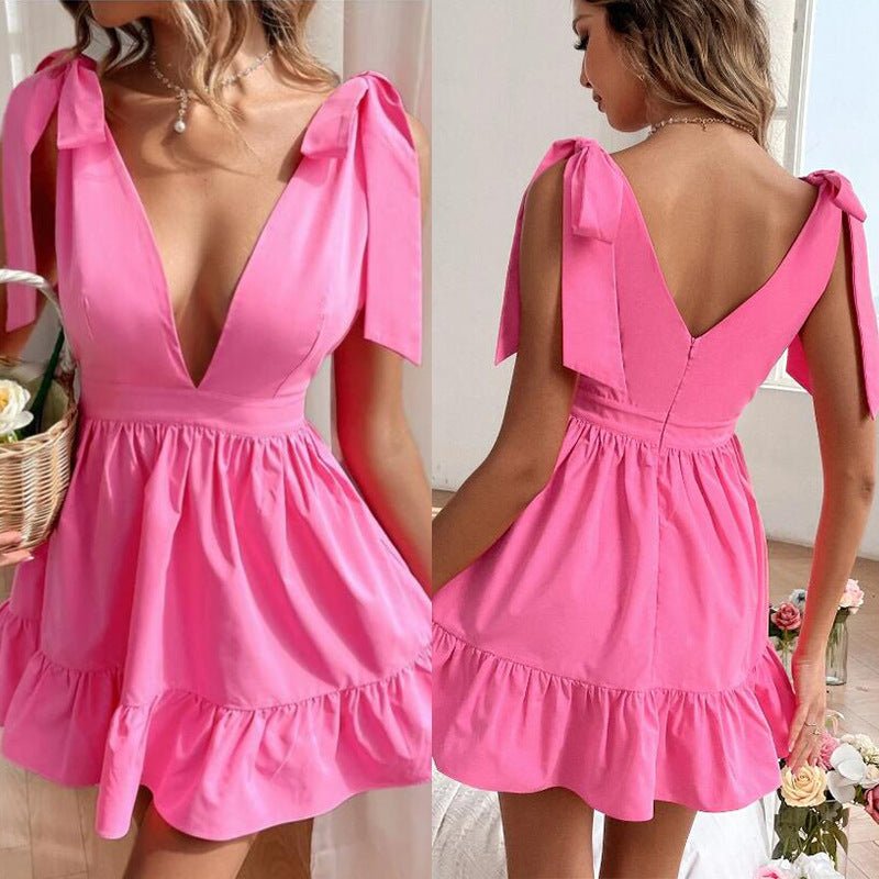 Summer V-neck Solid Color Dress.