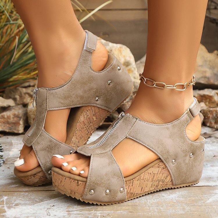 Summer Zipper Wedges Sandals Women's Lightweight Height Increasing Shoes Fashion Casual Sandals.