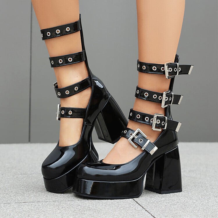 Sweet Cool Chunky Heel High Heel Leather Shoes.