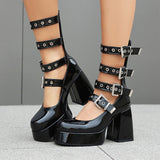 Sweet Cool Chunky Heel High Heel Leather Shoes.