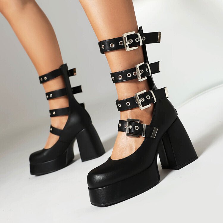 Sweet Cool Chunky Heel High Heel Leather Shoes.