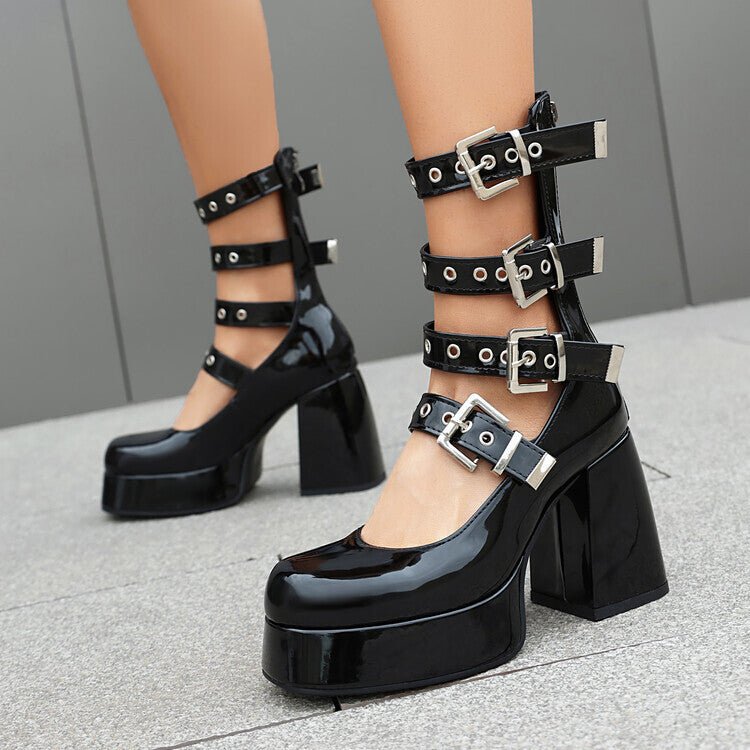 Sweet Cool Chunky Heel High Heel Leather Shoes.