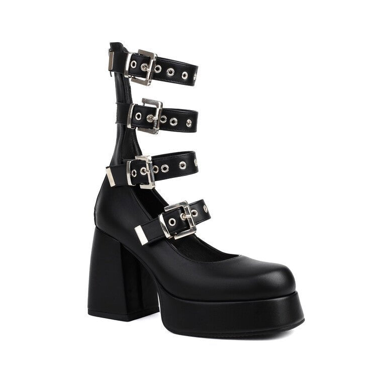 Sweet Cool Chunky Heel High Heel Leather Shoes.