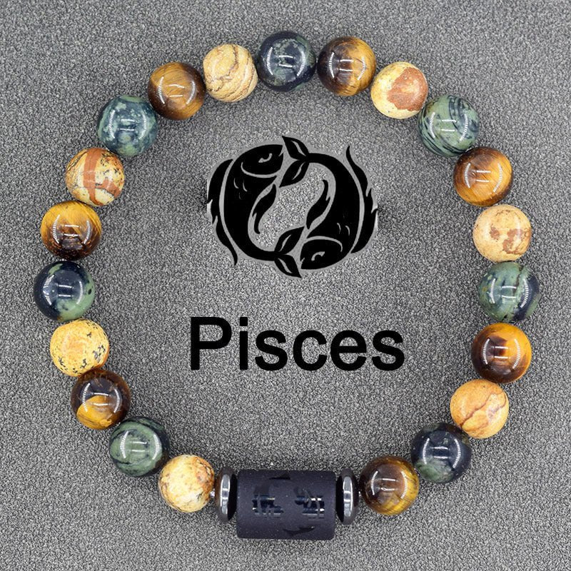 Twelve Constellations Bracelets Natural Stone Pendant Planet Birthday Gift.