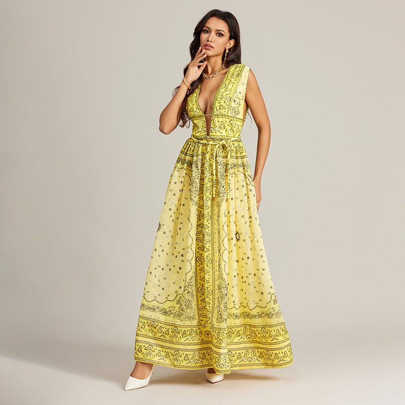 Vacation Style Vintage Printed Long Dress.