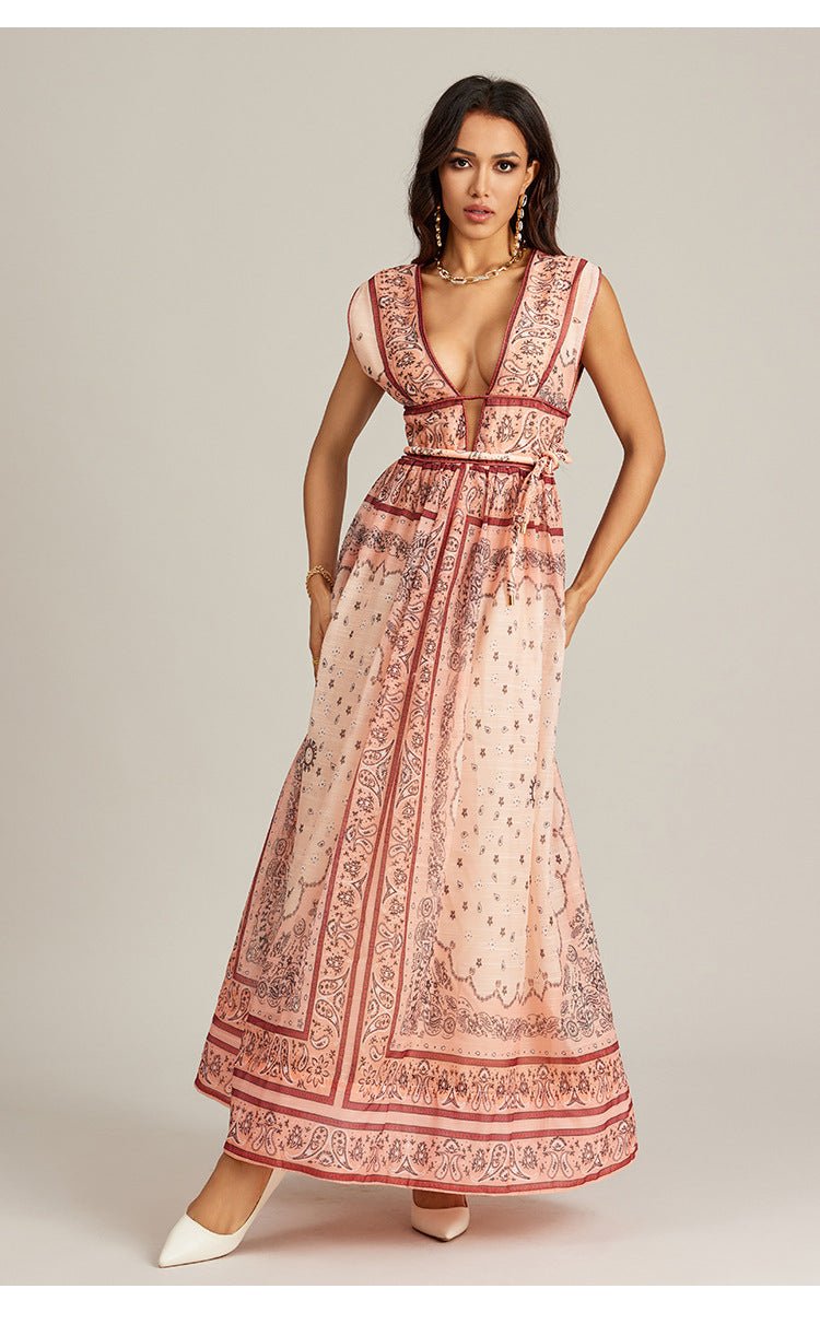 Vacation Style Vintage Printed Long Dress.
