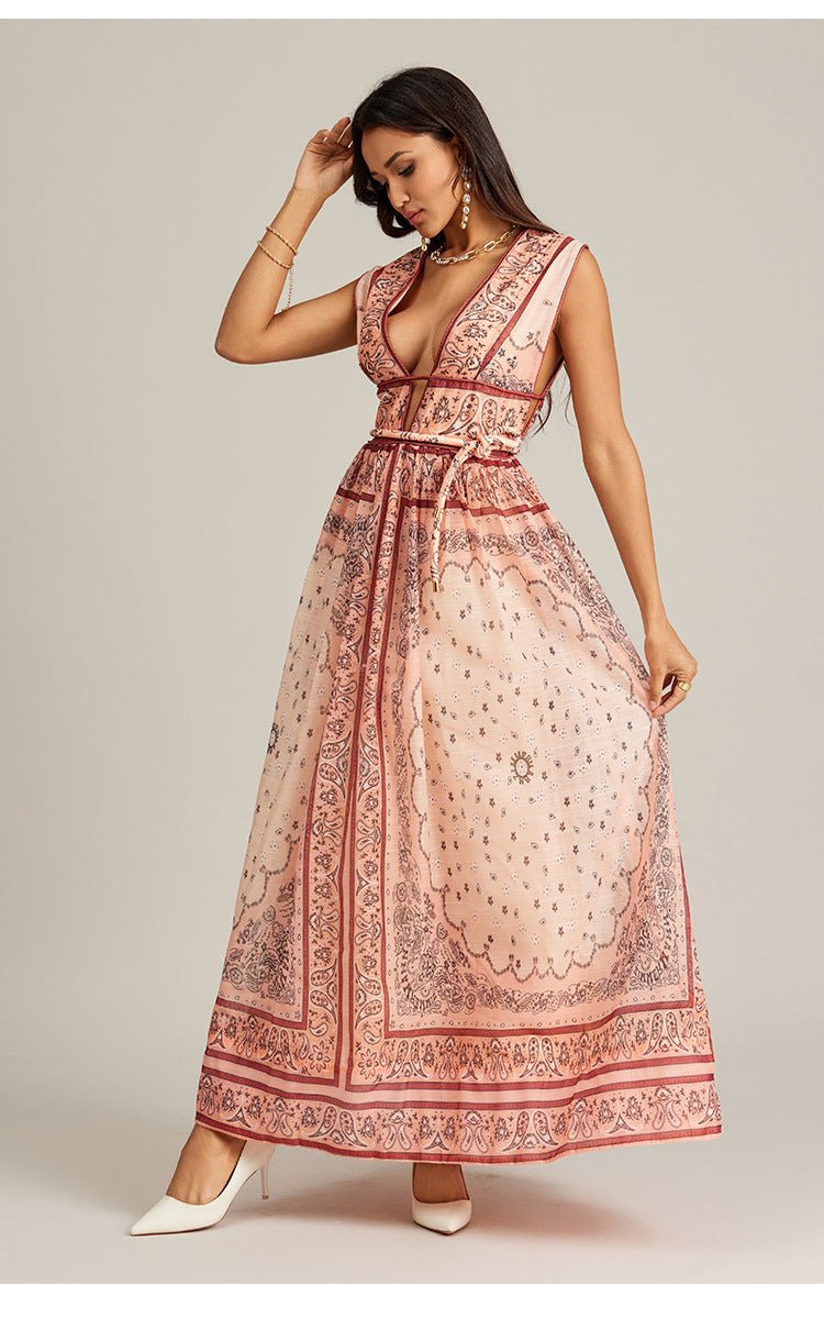 Vacation Style Vintage Printed Long Dress.